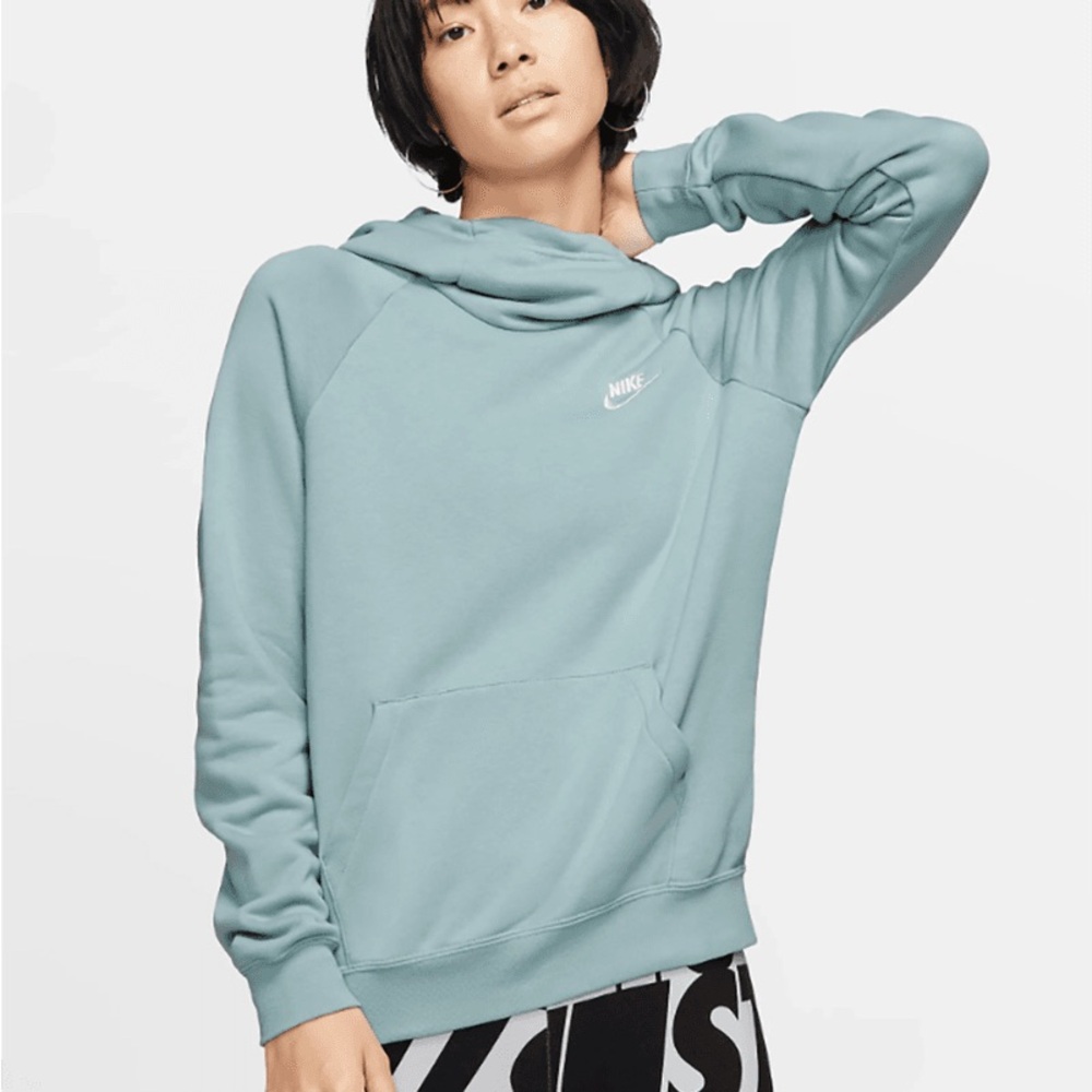 Nike Sportswear Essential Women's Funnel-Neck Fleece Pullover Hoodie Ocean Cube
